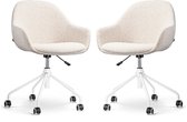 Nolon Nout-Mae Bureaustoelen Set van 2 Bouclé Beige - Stof - Verstelbaar - Wieltjes - Zwart Onderstel - Design - Comfortabel