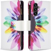 Telefoonhoesje geschikt voor Samsung Galaxy A15 - Portemonnee met rits - book-case hoesje - ruimte voor 9 pasjes - Wit bloemen