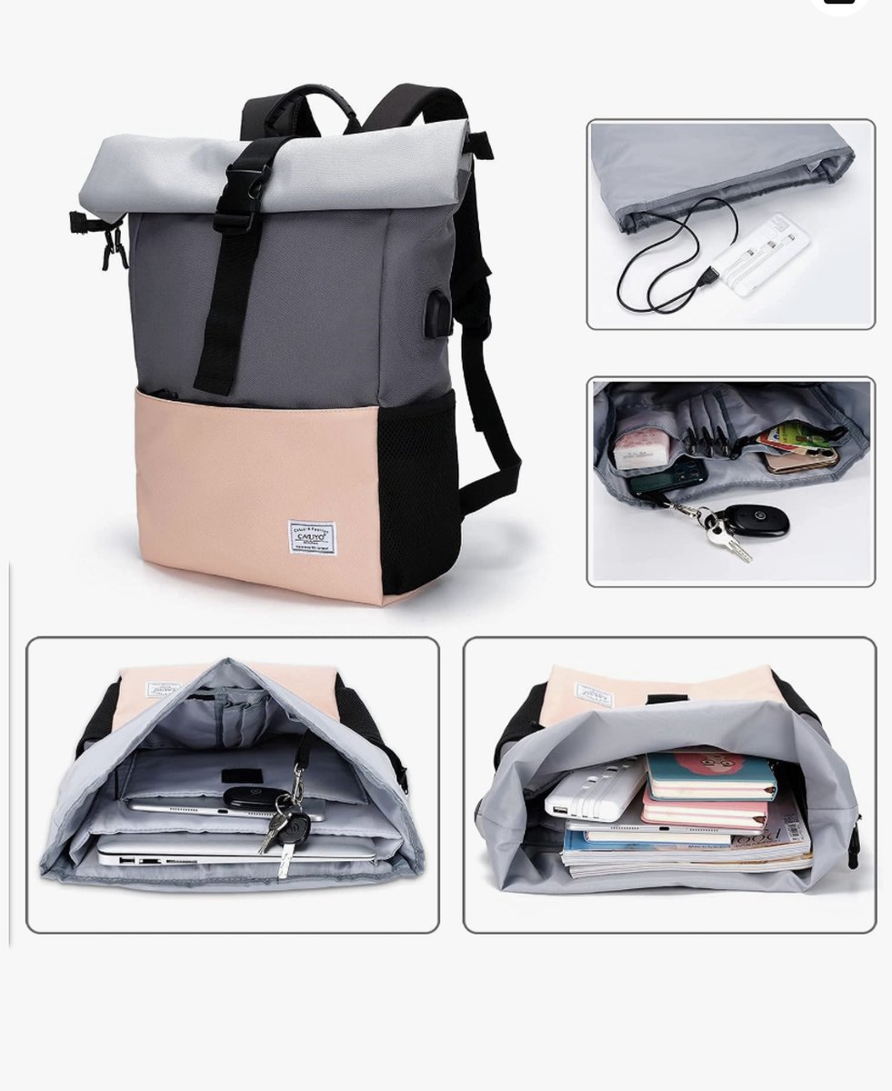 rugzak rolltop groot dames heren, schoolrugzak veel vakken met 15,6"laptopvak,... bol