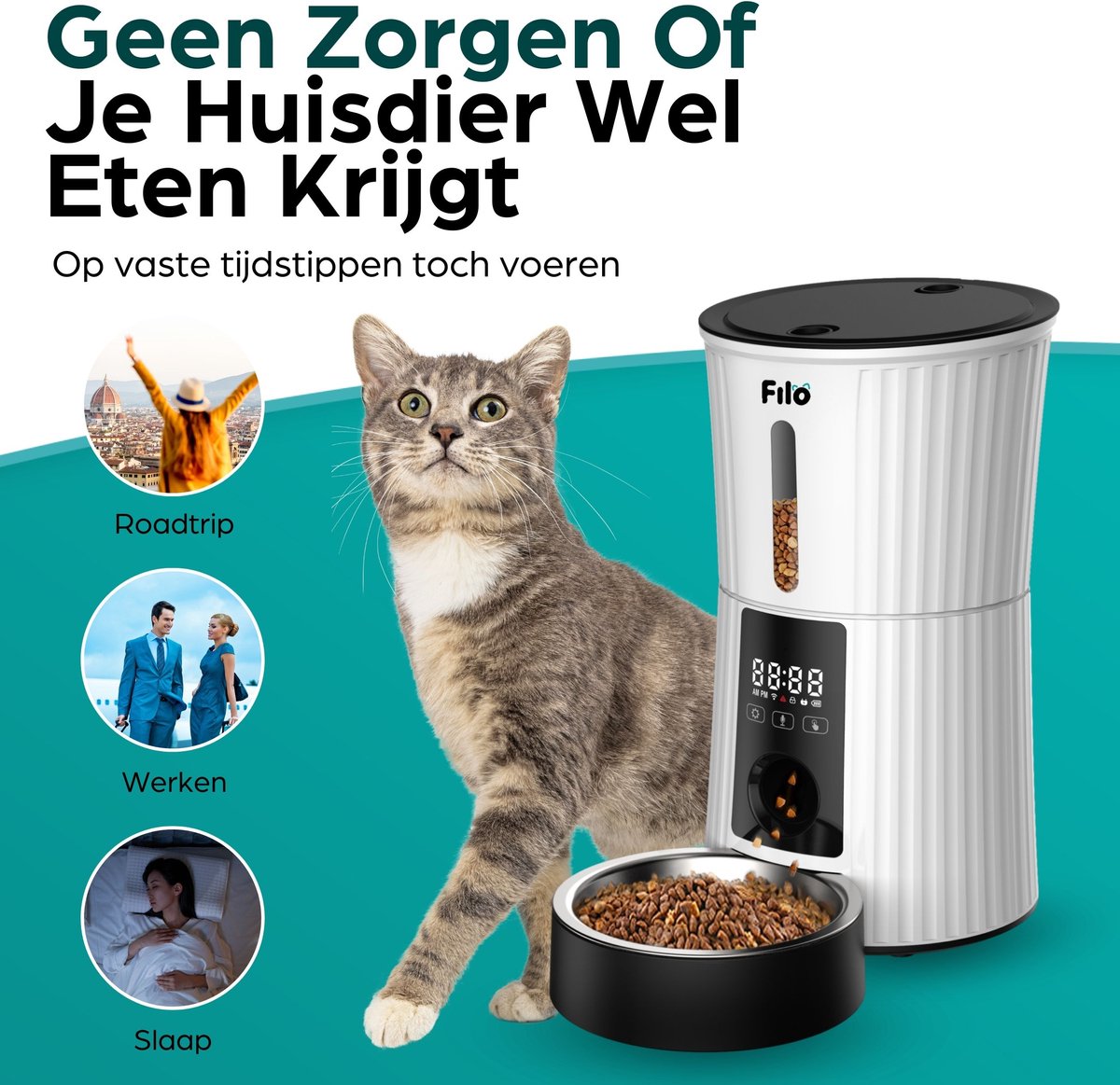 Afbeelding 2 van Filo Automatische Voerbak Kat en Hond met App Wit 4L - Voerautomaat - Voerdispenser - Voederbak - Voerautomaten Katten - Honden