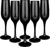 Krosno glazen, 6-delige set, 0,2 liter, champagne, prosecco, glas, kelk, champagneglazen, schuimwijnglazen, zwart, 6 x 200 ml