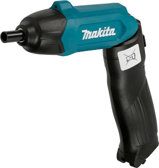 Turquoise en zwarte schroevendraaier van Makita.