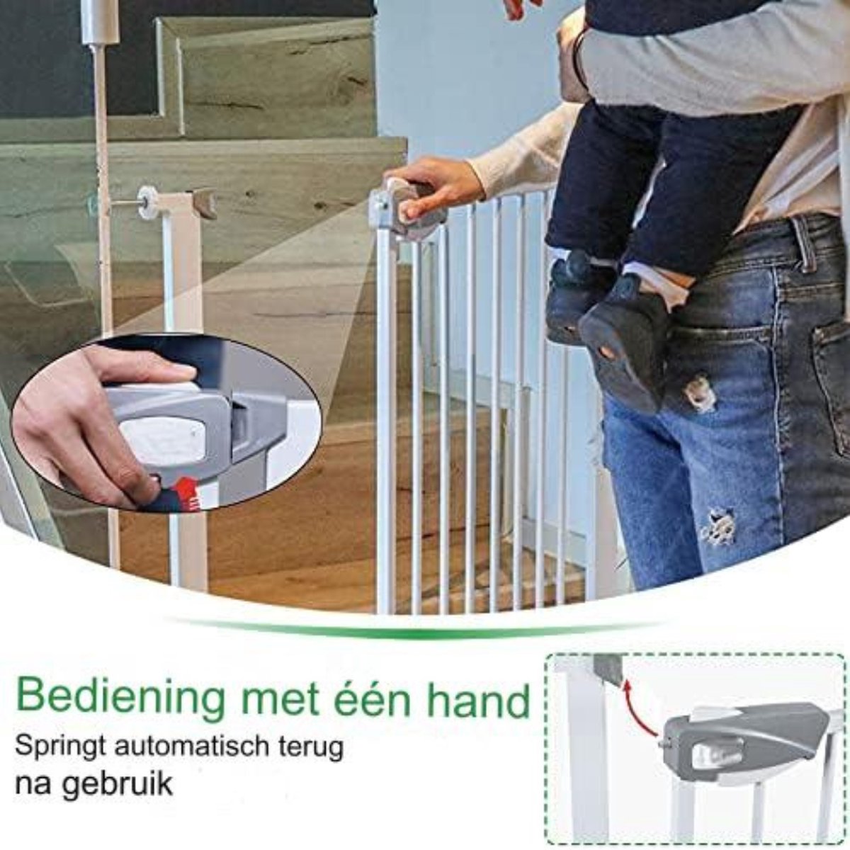 NAIZY Veiligheidshekje Kinderen, N Stop Safety Gate Traphekje zonder boren en metalen hek/Uitbreidbaar met aparte verlenging / 105-115 cm breed - Zwart