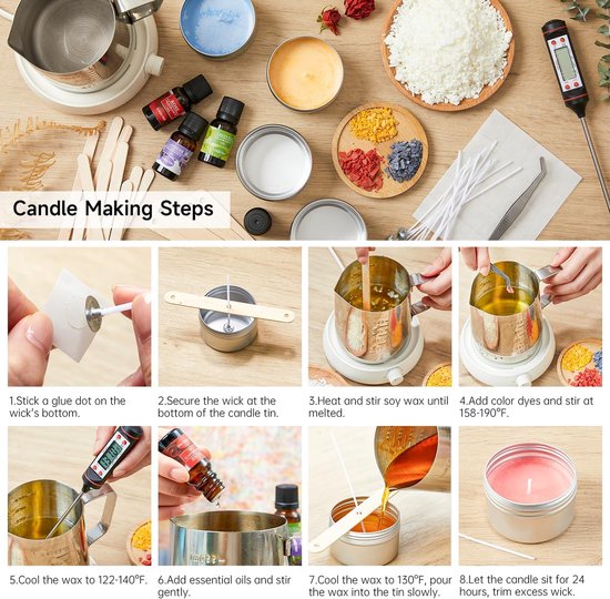 Kit Complet Fabrication Bougies Parfumées DIY - Ensemble Débutant Avec Cire De Soja 480g