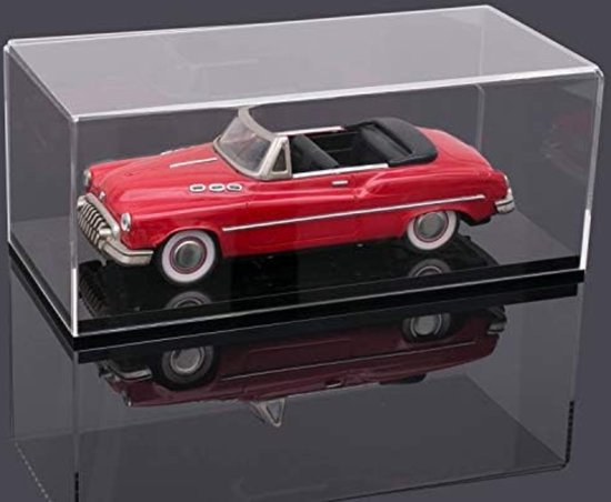 HMF Vitrina Acrílica Para Coches A Escala Y Figuras - 34x16x14 Cm, Transparente Con Base Negra, Protección UV Y Polvo