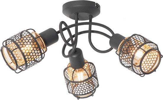 QAZQA noud - Design Plafondlamp - lichts - Ø - Zwart Goud - Woonkamer | Slaapkamer | Keuken