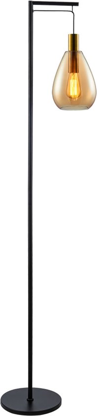 Lampadaire moderne Dorato | 1 lumière | or / noir | verre ambre / métal | Ø 18,5 cm | hauteur de 170 cm | salon / hall / salle à manger / chambre | design moderne / attrayant | verre suspendu