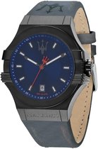 Maserati Potenza - R8851108015 - horloge - zilverkleurig - leer - blauw - 42mmm