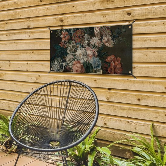 Affiche de jardin Nature morte aux fleurs - Peinture de Cornelia van der Mijn - 80x40 cm - Décoration murale Extérieur - Affiche de jardin - Toile de jardin - Affiche de clôture - Peinture de jardin