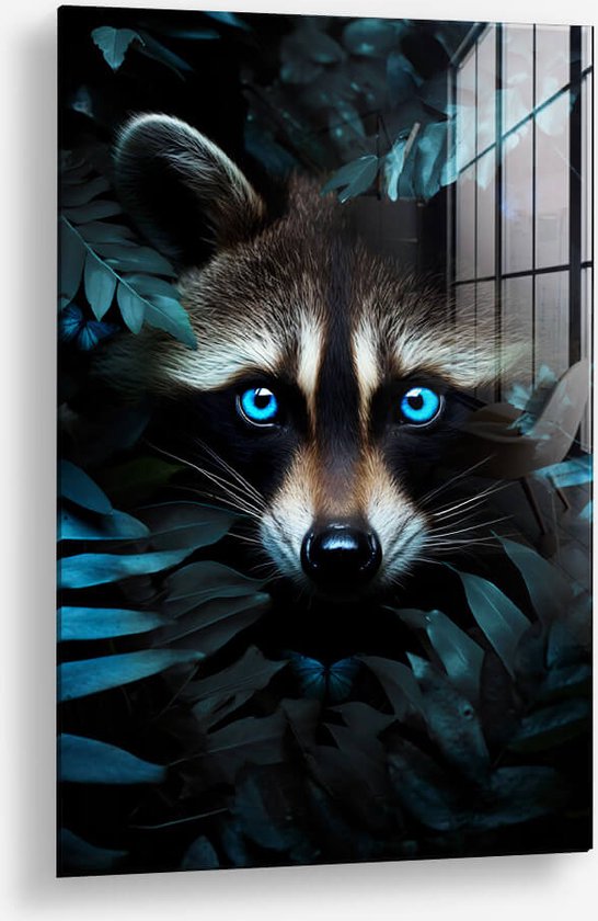 Wallfield™ - Jungle Raccoon | Glasschilderij | Gehard glas | 60 x 90 cm | Magnetisch Ophangsysteem