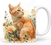Mok met Oranje Kat Beker voor koffie of tas voor thee, cadeau voor dierenliefhebbers, moeder, vader, collega, vriend, vriendin, kantoor