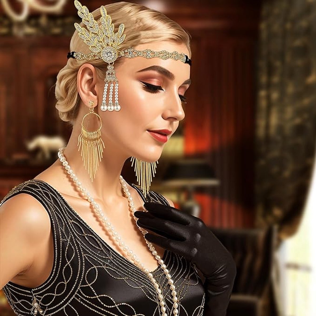 Jaren 20 Accessoires Set Dames: 6-delige Set voor een Glamoureuze Transformatie naar Charleston, Gangster, Maffia & Roaring Twenties Feest — afbeelding 4