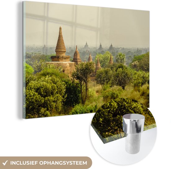 Glasschilderij - Bagan tempels in Myanmar Azie - Acrylglas Schilderijen - Foto op Glas