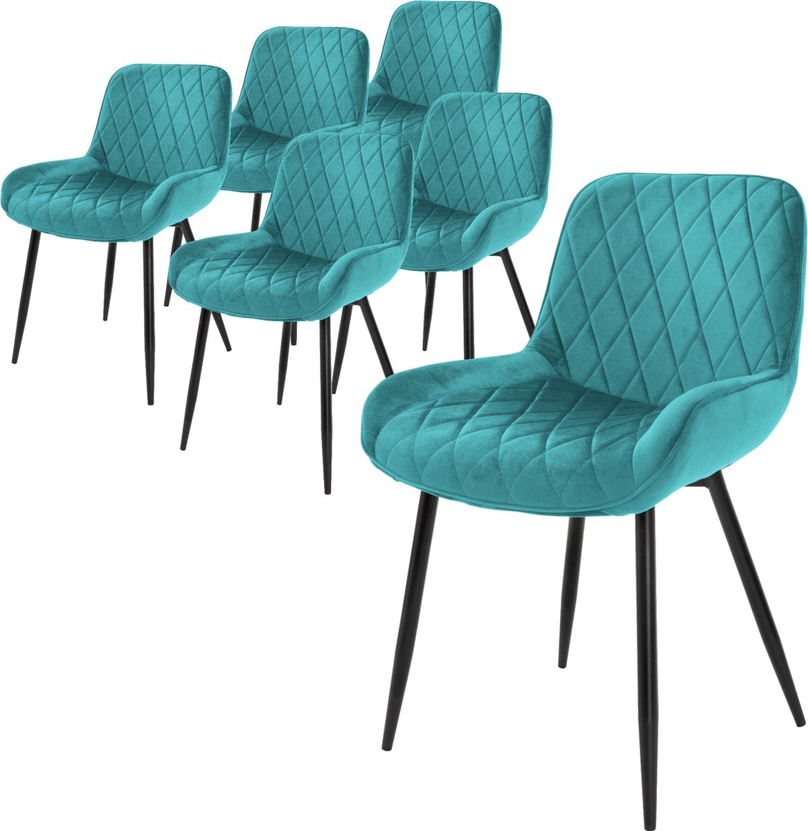 ml-design Set van 6 Eetkamerstoelen Eetkamerstoel met Rugleuning en Armleuningen, Turquoise, Fluwelen Zitting, Metalen Poten, Keukenstoelen Woonkamerstoelen Woonkamerstoel Gestoffeerde Stoelen Stoel Petrol