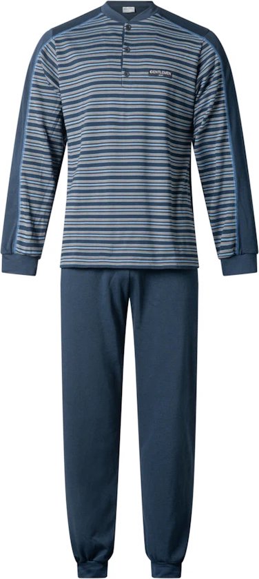 Gentlemen heren pyjama licht geruwd | MAAT 3XL | Knoop | Fijnstreep marine/turquoise