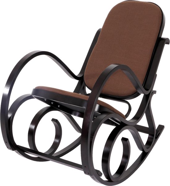 Schommelstoel M41, draaifauteuil TV-fauteuil, massief hout ~ walnoot look, stof/textiel donkerbruin
