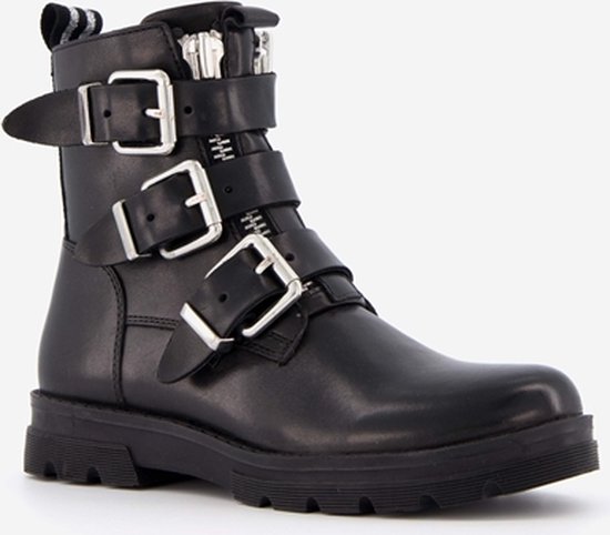 Groot leren meisjes biker boots zwart - Maat 33