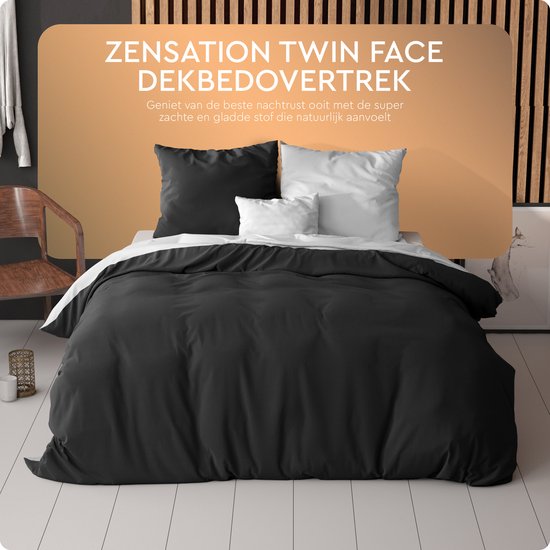 Sleeptime Twee Kleuren Dekbedovertrek - 240x200/220 + 2 kussenslopen 60x70 - Wit/Zwart - Lits-Jumeaux van Merkloos — afbeelding 4