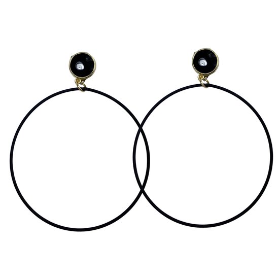 Clip -oorbellen- zwart-goudkleurig -cirkel -5 cm- geen gaatje- Charme Bijoux
