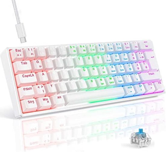 TECURS Gaming-toetsenbord, mechanisch, draadloos, TKL AZERTY, programmeerbaar, gaming-toetsenbord, RGB, bekabeld/bluetooth/2,4 GHz, gaming -toetsenbord, 80% schakelaar, rood, voor PC Win/Mac/Android