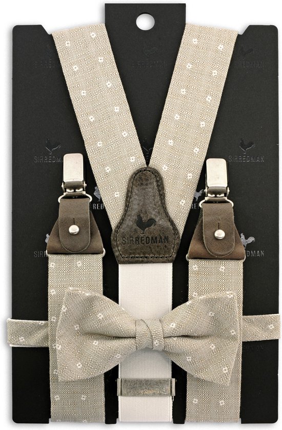 Sir Redman - Bretels met strik - bretels combi pack Bridal Blossom licht taupe - licht taupe / wit