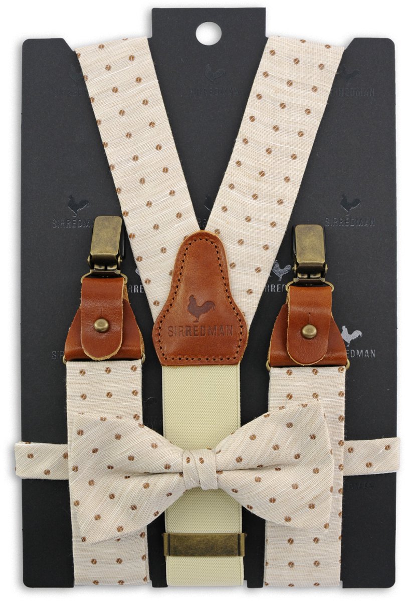 Sir Redman - Bretels met strik - bretels combi pack Dapper Dot - beige / bruin