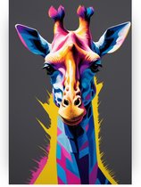 Neon giraffe - Giraffe schilderijen - Canvas schilderij slaapkamer - Wanddecoratie modern - Canvas schilderij - Muurkunst - 100 x 150 cm 18mm