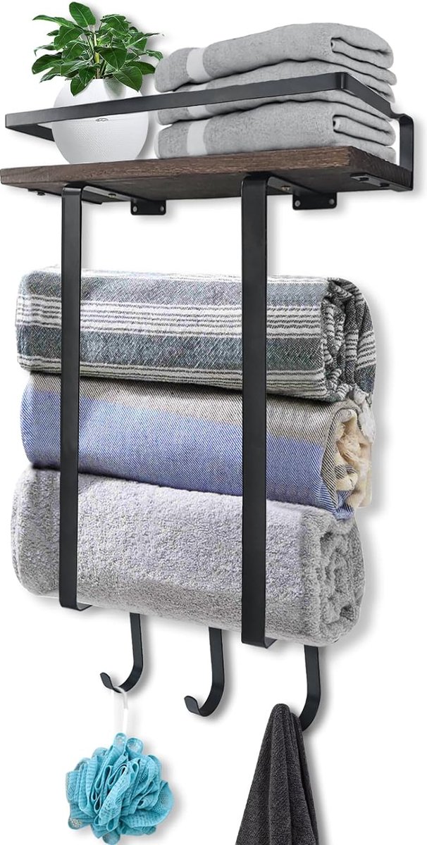 Gastenhanddoekhouder zwart mat handdoekenrek badkamer 40 cm wandgemonteerde handdoekhouder met boring voor badkamer en keuken met 3 haken