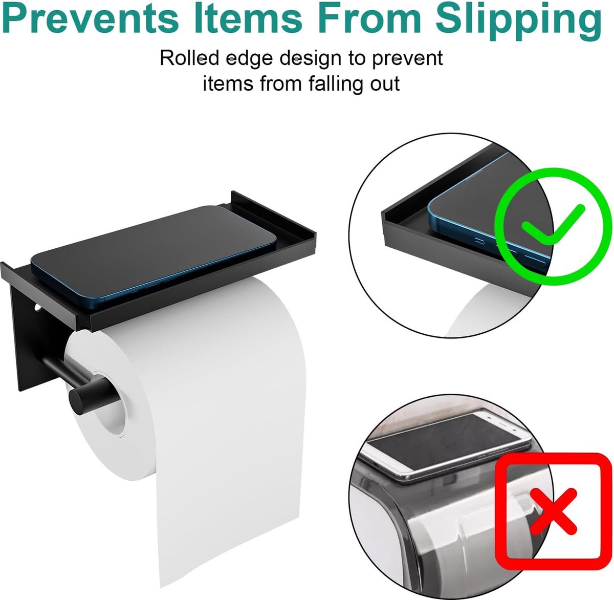 Toiletrolhouder Geen Boren Zelfklevende Ruimte Aluminium Toiletrolhouder Met Plank Toiletrolhouder Rolhouder Wandmontage Voor Keuken En Badkamer Zwart