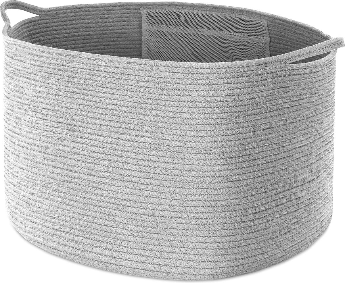 Goedkoopste Wasmand, opbergmand voor kleding, beddengoed, groot D50 x H33 CM opvouwbare wasmand met 4 zakken, katoenen wasmand kinderkamer, woonkamer, wasmanden met handgrepen - grijs