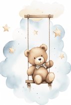 Lief Beertje | Poster Teddybeer | Beertje Met Schommel | Kinderkamer Poster | Babykamer Poster | Poster voor Kinderen | Berenposter | 51x71cm | Wanddecoratie | Muurposter | YR | Geschikt om in te lijsten