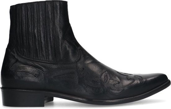 Sacha - Homme - Boots western en cuir noir avec surpiqûres décoratives - Taille 40