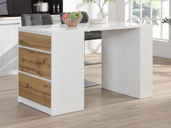 Carro Para Mesa De Comedor 129 X 46  71  X 91,5 Cm - Con Bandeja Abatible Estantes Interiores 5 Ruedas 2 Cajones Blanco 97620408