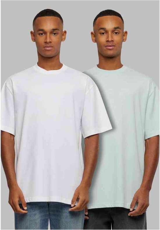Urban Classics - Tall 2-pack Heren T-shirt - 5XL - Mintgroen/Wit