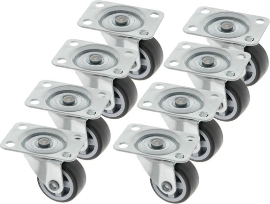 AMIG roulette pivotante/roue de transport - 8x - D25mm - caoutchouc - capacité de charge 40kg - gris