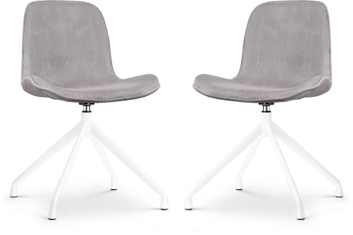 Nolon Nola-Fé Eetkamerstoelen Set van 2 Ribstof Warm Grijs - Draaibaar - Stof - Wit Metalen Onderstel Rib - Warmgrijs - Wit onderstel