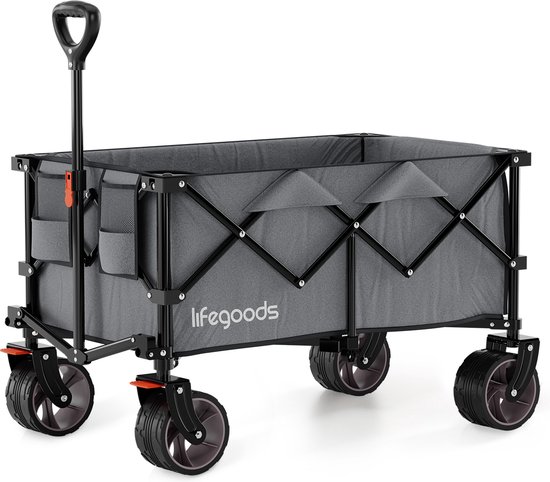 LifeGoods Bolderkar - XL - Opvouwbaar - 200L - 100KG Draagkracht - Grijs