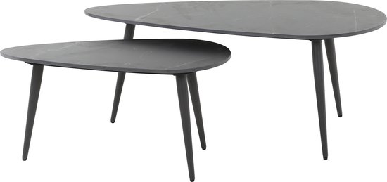Table basse en forme de Galet - Céramique Zwart - Set de 2 - Meuble Giga
