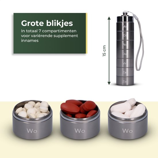 Gandria Pilulier 7 Jours - Pilulier Amovible - Boîte à Médicaments à 7 Compartiments - Boîte à Médicaments avec Fermeture Robuste - Etanche - 1 Compartiment par Jour - Grijs