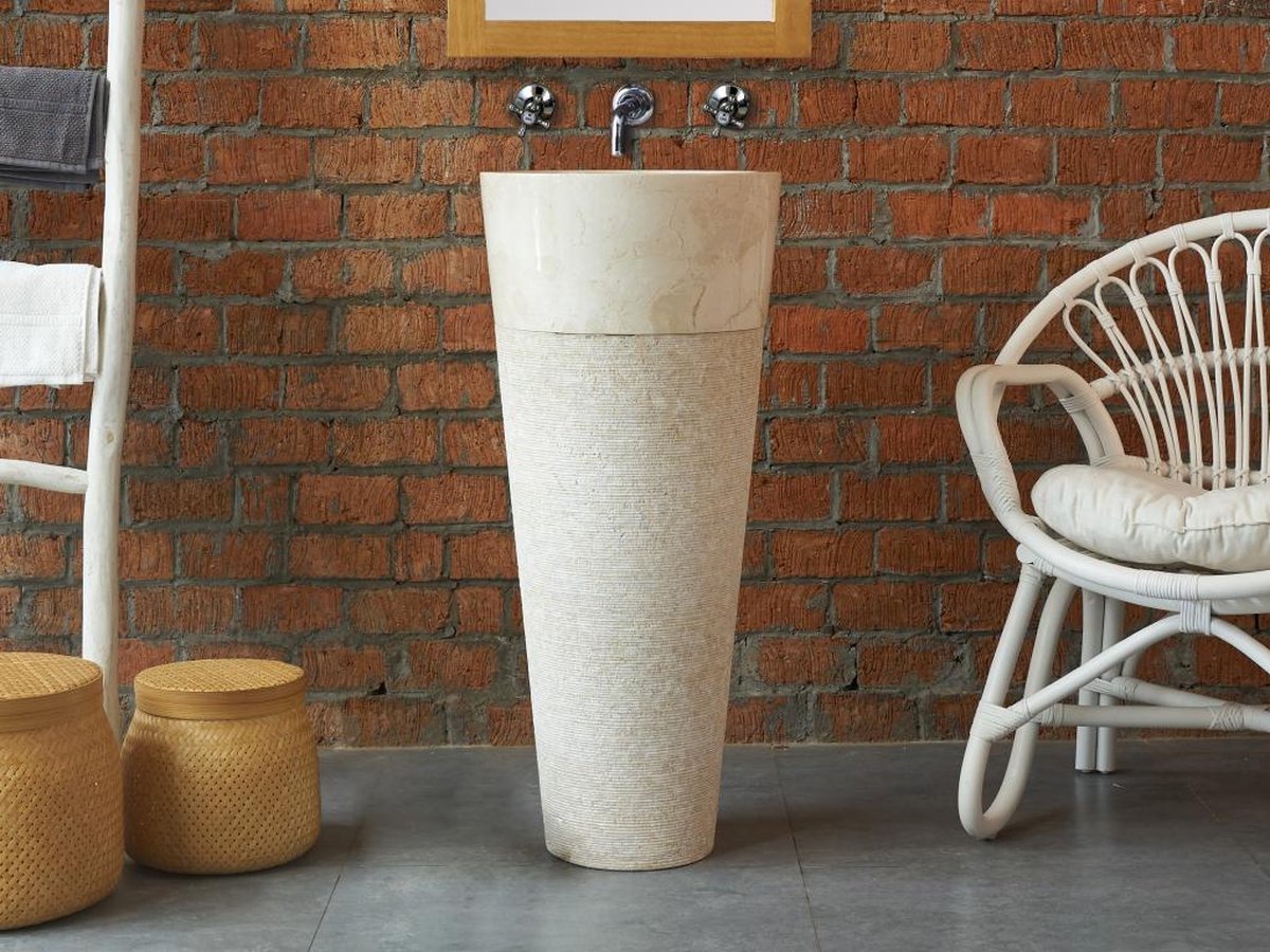 Vente-unique Wastafel badkamer op voet in marmer LANTA - Kleur crème