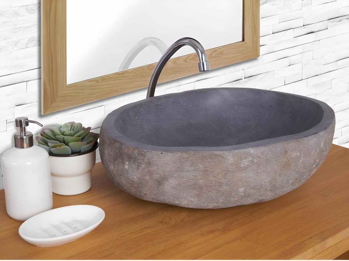 Vente-unique Wastafel van riviersteen WATU - Grijs L 50 cm x H 15 cm x D 45 cm