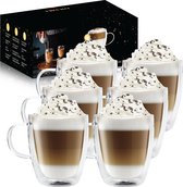 Bol.com LOUVIRA - Dubbelwandige koffieglazen 350ML - Dubbelwandige theeglazen - Dubbelwandige glazen Latte macchiato glas - 6 st... aanbieding
