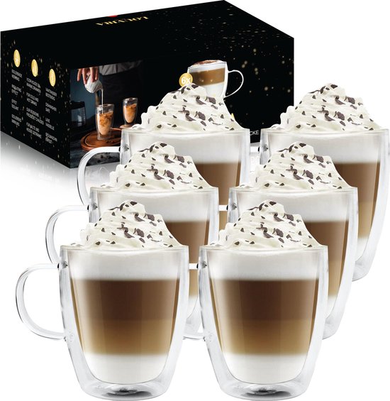 LOUVIRA - Dubbelwandige koffieglazen 350ML - Dubbelwandige theeglazen - Dubbelwandige glazen Latte macchiato glas - 6 stuks