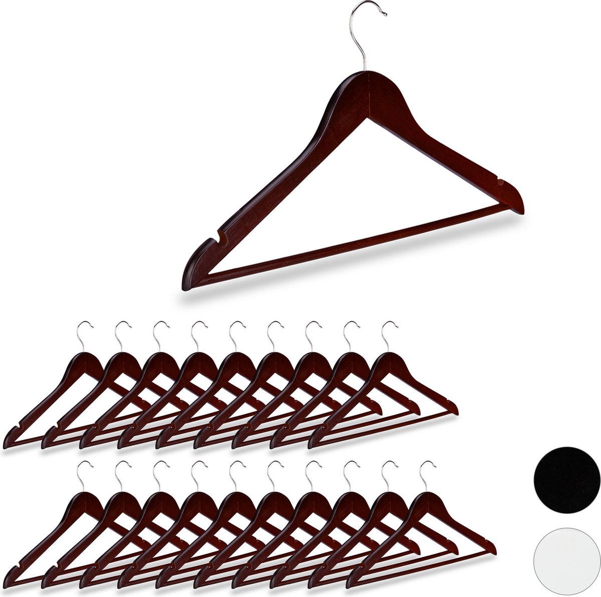 20x kledinghanger - hout - broeklat - kleerhangers - draaibare haken- bruin