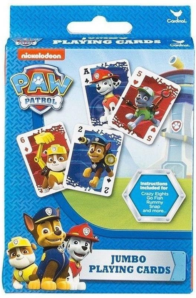 Paw Patrol Jumbo-speelkaarten – 52 Kaarten + 2 Jokers – 12,5 X 9 Cm – Met Chase, Marshall, Skye & Meer – Voor Kinderen Vanaf 3 Jaar