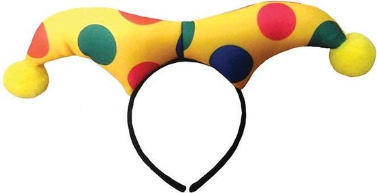 Espa Harlekijn haarband - Geel hoedje met pompons voor volwassenen