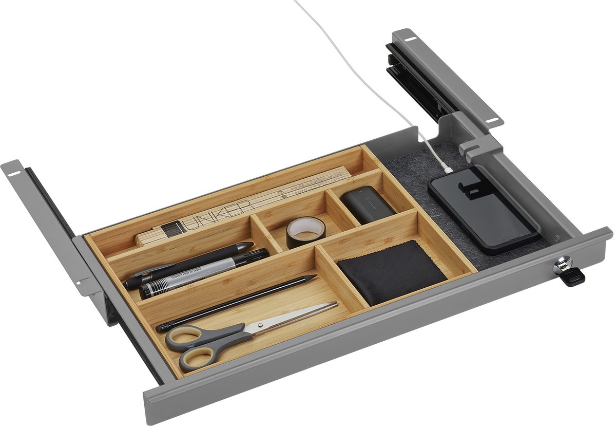 CAVO Documentlade afsluitbaar 500 x 265 x 45 mm grijs met bamboe inzet Bureaulade Kantoorlade