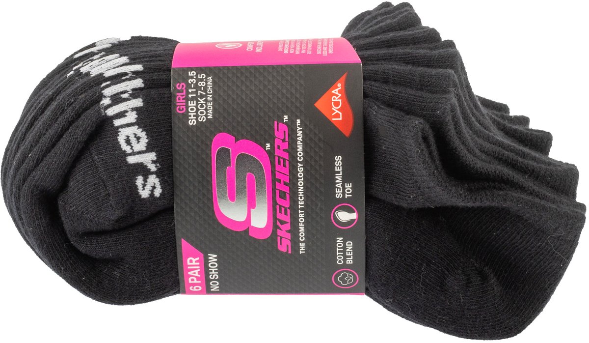 Skechers 6pk Girls Cotton Ns Socks, Unisex, Zwart, Sokken, maat: 27,5-35,5