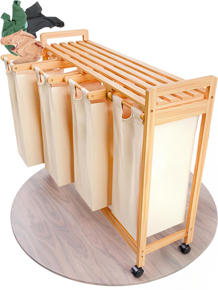 CLGP® Wassorteerder 4 Vakken - Wasmand - 200L - Biege