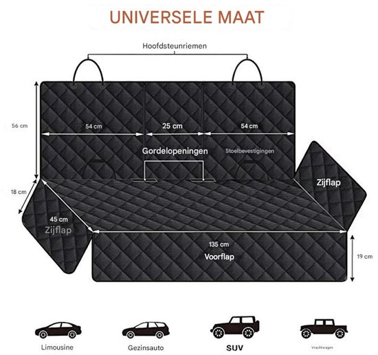 Hondenautostoelhoes - 4-laags beschermende waterdichte achterbankhoes - Voor honden en huisdieren tijdens het autorijden - Houdt stoelen antislip en voorkomt krassen - Voor auto's, vrachtwagens en SUV's - 135 cm L x 46 cm B - Zwart van Merkloos — afbeelding 5